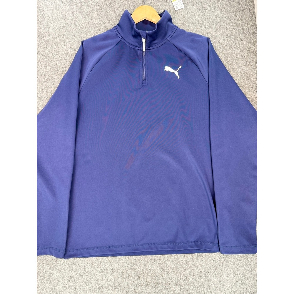 Puma Mens Large Navy Blue Quarter Zip Pullover Long Sleeve Performance Shirt